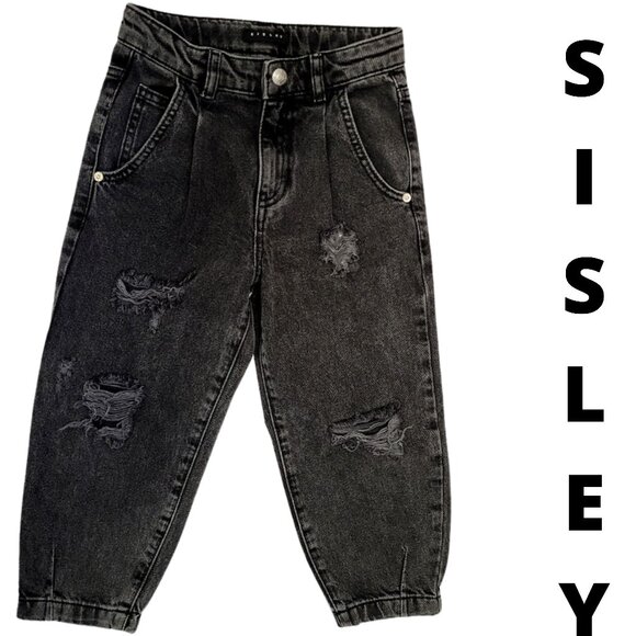 SISLEY Black Distressed Denim Adjustable Waist Jeans - Boys S (6-7) - Picture 1 of 6